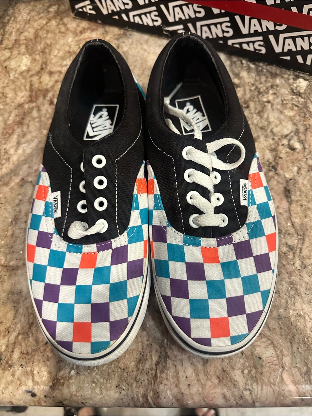 Vans Era Checkerboard Low Top Sneakers - Black, Butter, Multi